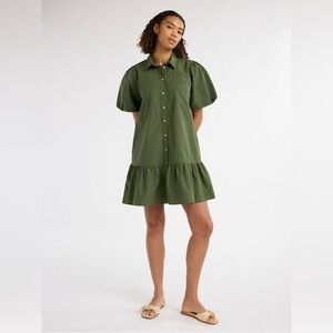 FREE ASSEMBLY | green tiered puff sleeve dress